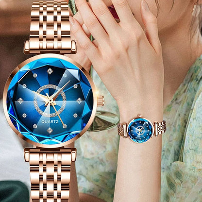 Waterproof women's watch with starry diamond dial