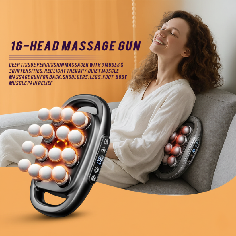 Multi-functional body massager – 8 or 16 massage heads for neck, shoulders and back.