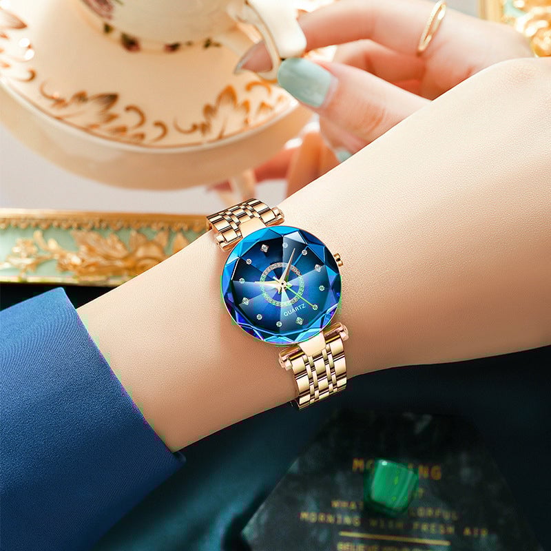 Waterproof women's watch with starry diamond dial