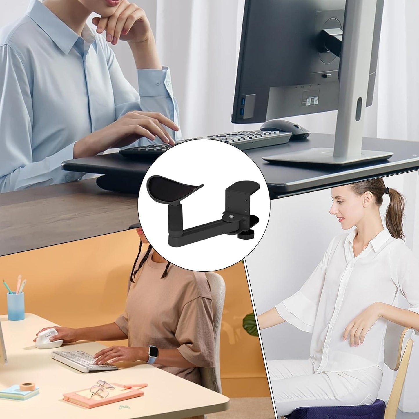 Arm Rests for Desks, Aluminum Alloy Elbow Support Extender, 3-Levels Height Adjustable Chair Accessory, Desk Cradle Rotating Elbow Cushion for Typing, Manicure Table, Recliner, Office