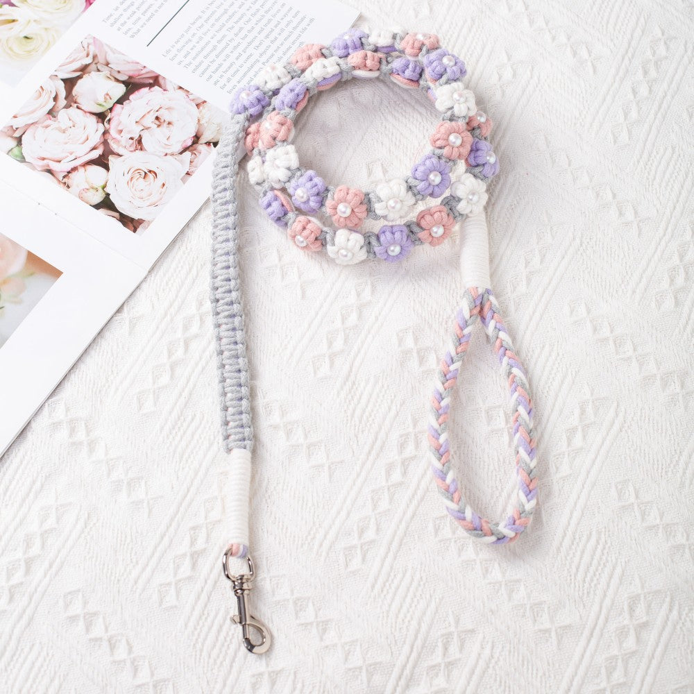 Hand woven pet leash and harness