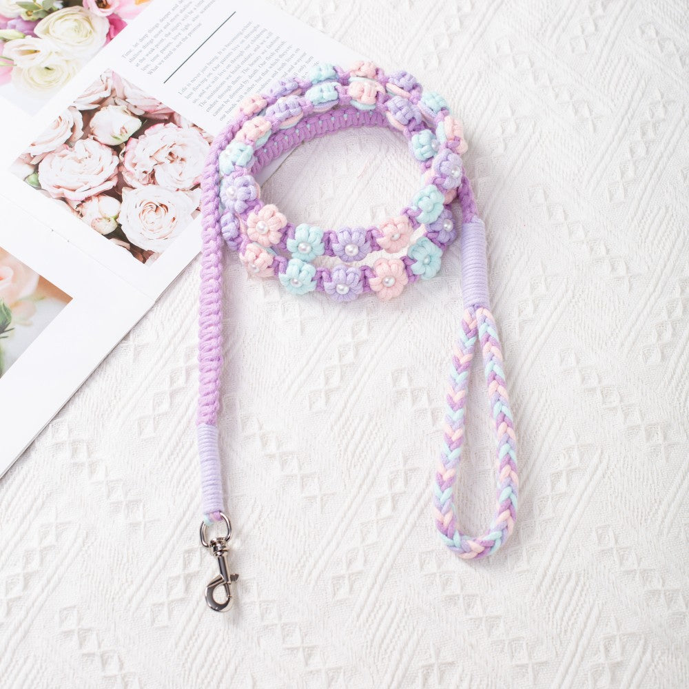 Hand woven pet leash and harness