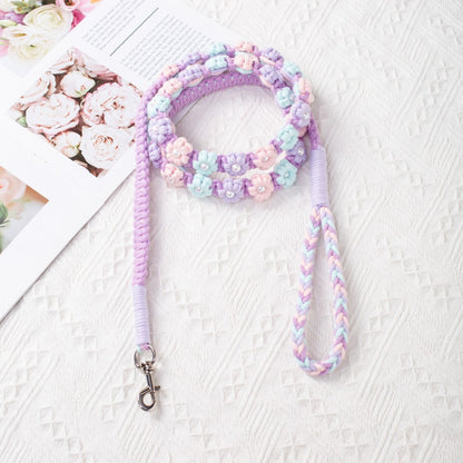 Hand woven pet leash and harness