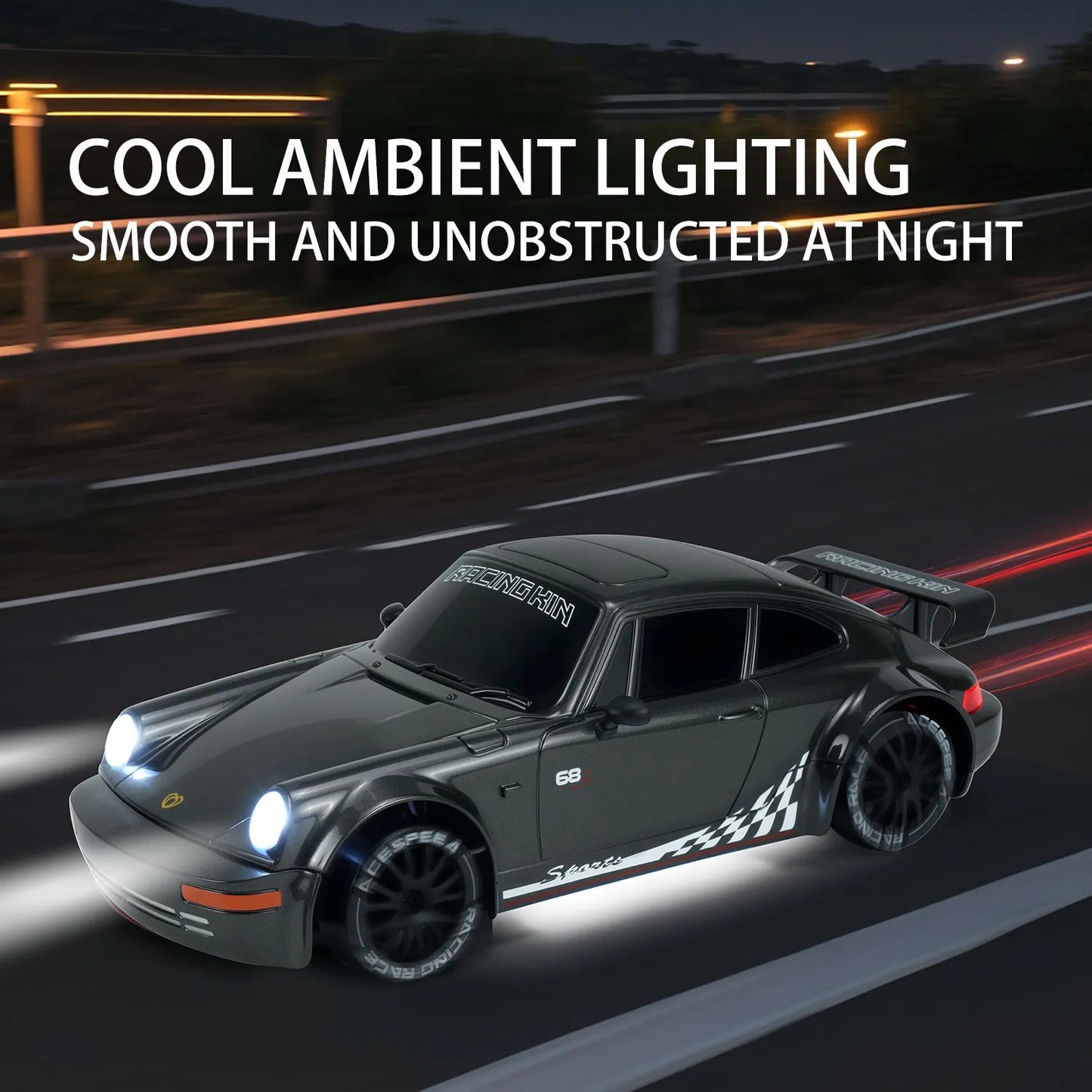 🏎️1:20 Scale 4WD High-Speed Drift RC Car ，LED Headlights，🎁 Gift Racing Wheels ×4 Obstacles ×10