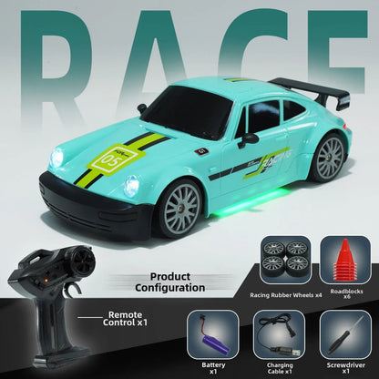 🏎️1:20 Scale 4WD High-Speed Drift RC Car ，LED Headlights，🎁 Gift Racing Wheels ×4 Obstacles ×10