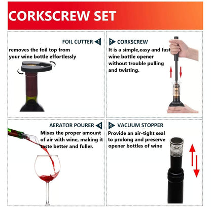 Air Pump Cork Remover Wine Bottle Opener Set