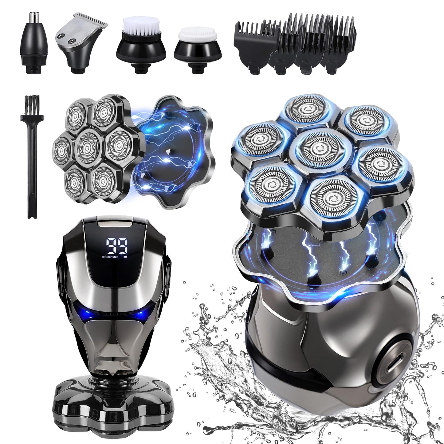 Upgraded men's shaver with 6-in-1 design, featuring LED display, wet and dry use, men's grooming kit.