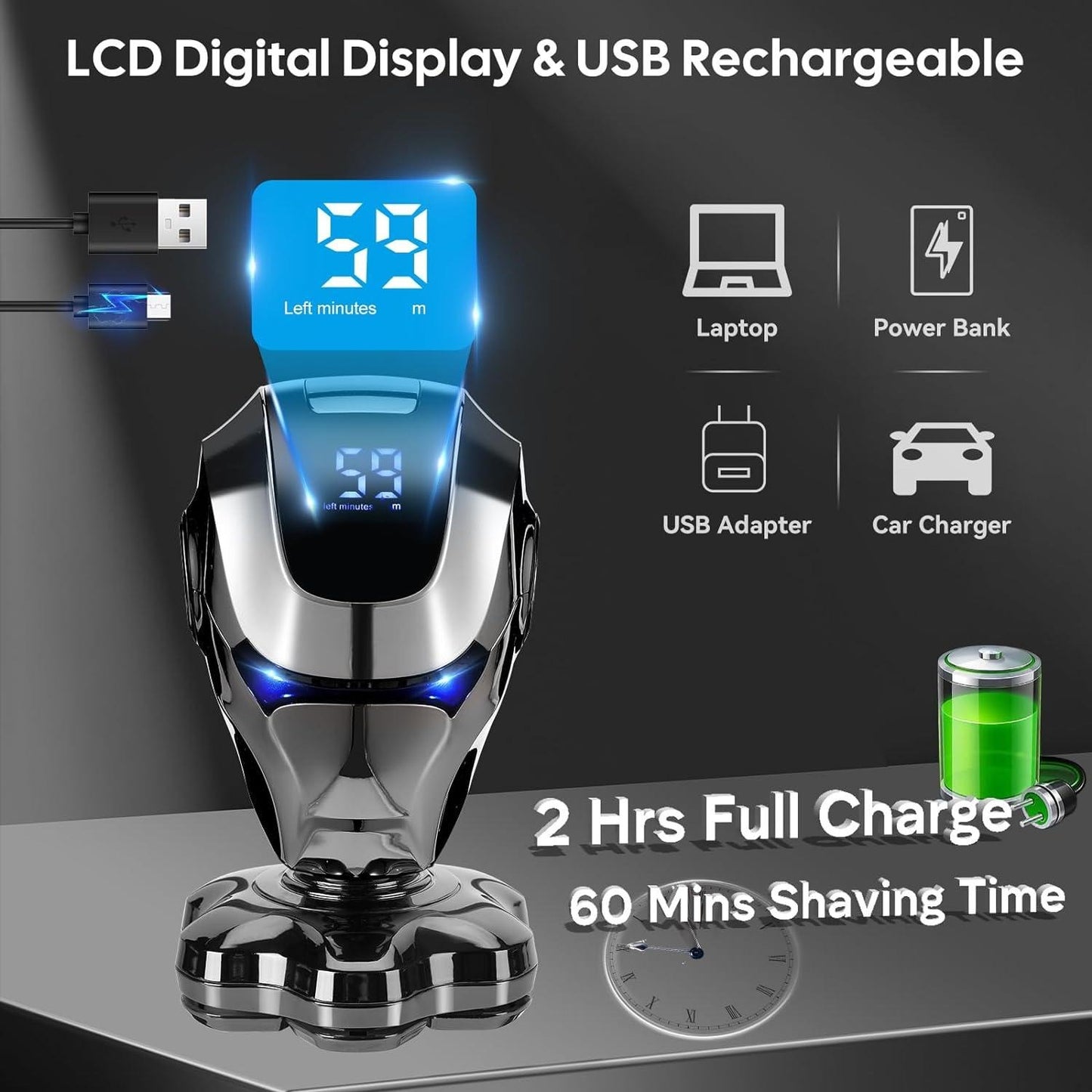 Upgraded men's shaver with 6-in-1 design, featuring LED display, wet and dry use, men's grooming kit.