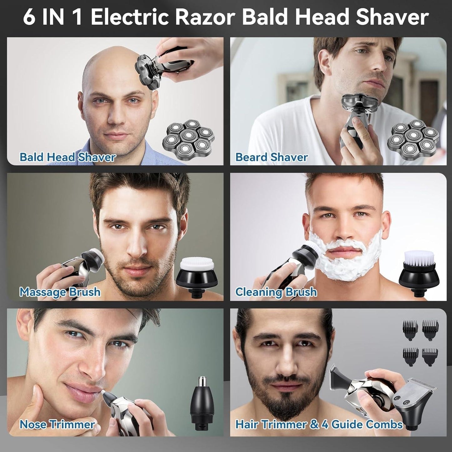 Upgraded men's shaver with 6-in-1 design, featuring LED display, wet and dry use, men's grooming kit.