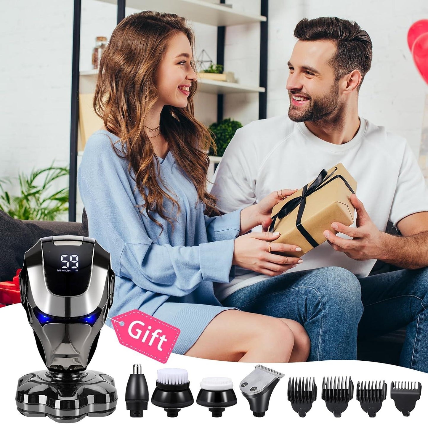 Upgraded men's shaver with 6-in-1 design, featuring LED display, wet and dry use, men's grooming kit.